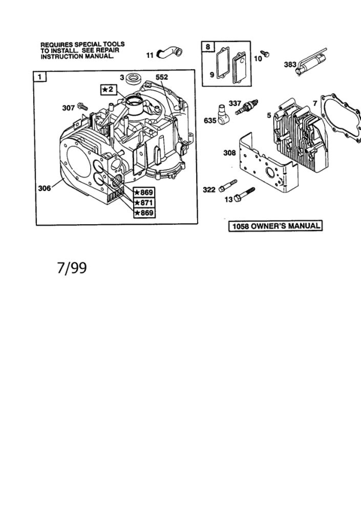 Cylinder Assembly Diagram and Parts List for 198700  Briggs and Stratton Engine
